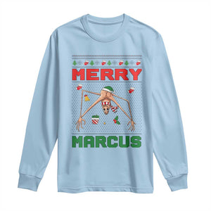 Marcus The Worm Meme Merry Marcus Long Sleeve Shirt Funny Ugly Christmas Gift TS12 Light Blue Print Your Wear