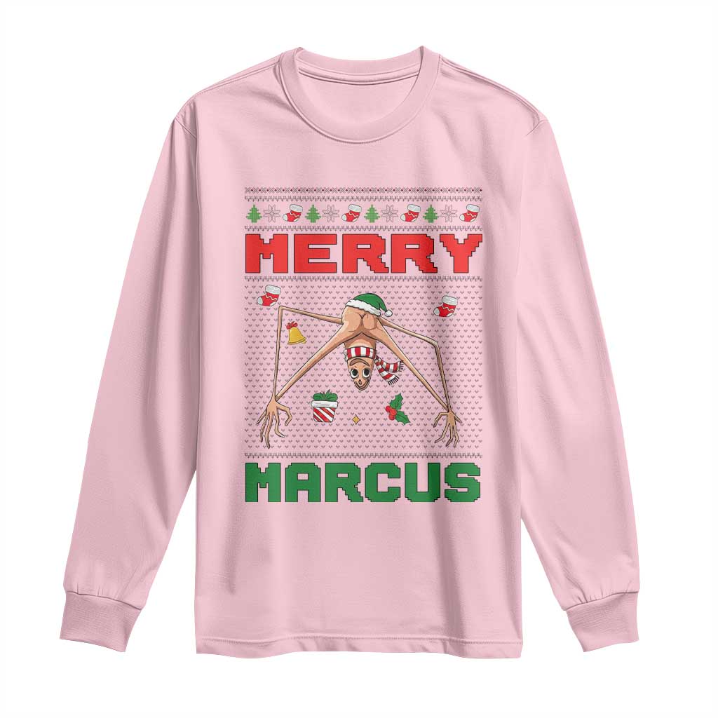 Marcus The Worm Meme Merry Marcus Long Sleeve Shirt Funny Ugly Christmas Gift TS12 Light Pink Print Your Wear