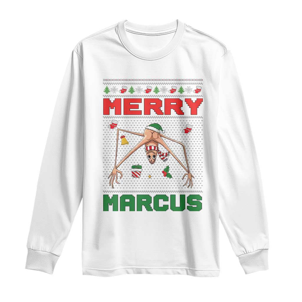 Marcus The Worm Meme Merry Marcus Long Sleeve Shirt Funny Ugly Christmas Gift TS12 White Print Your Wear