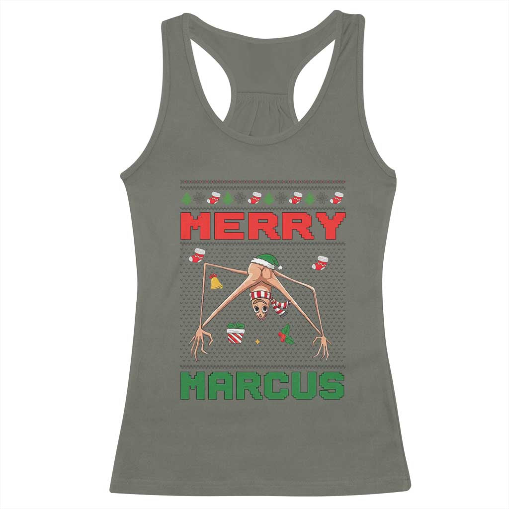 Marcus The Worm Meme Merry Marcus Racerback Tank Top Funny Ugly Christmas Gift TS12 Military Green Print Your Wear