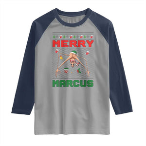 Marcus The Worm Meme Merry Marcus Raglan Shirt Funny Ugly Christmas Gift TS12 Sport Gray Navy Print Your Wear