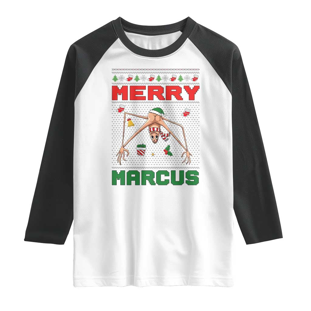 Marcus The Worm Meme Merry Marcus Raglan Shirt Funny Ugly Christmas Gift TS12 White Black Print Your Wear