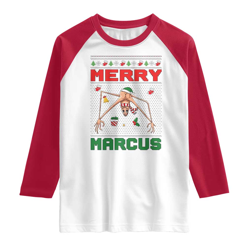 Marcus The Worm Meme Merry Marcus Raglan Shirt Funny Ugly Christmas Gift TS12 White Red Print Your Wear