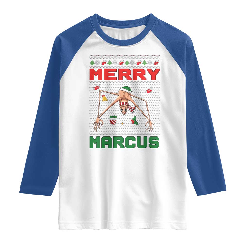 Marcus The Worm Meme Merry Marcus Raglan Shirt Funny Ugly Christmas Gift TS12 White Royal Print Your Wear
