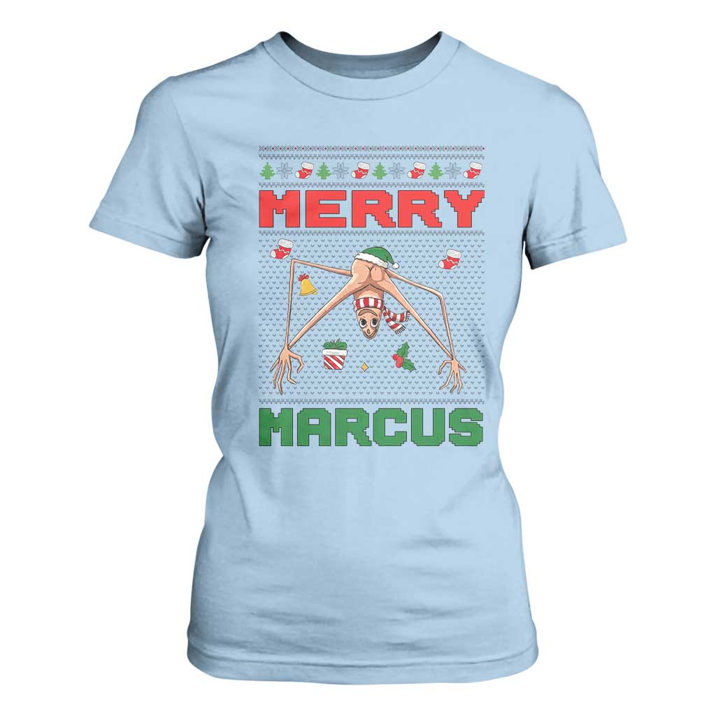Marcus The Worm Meme Merry Marcus T Shirt For Women Funny Ugly Christmas Gift TS12 Light Blue Print Your Wear