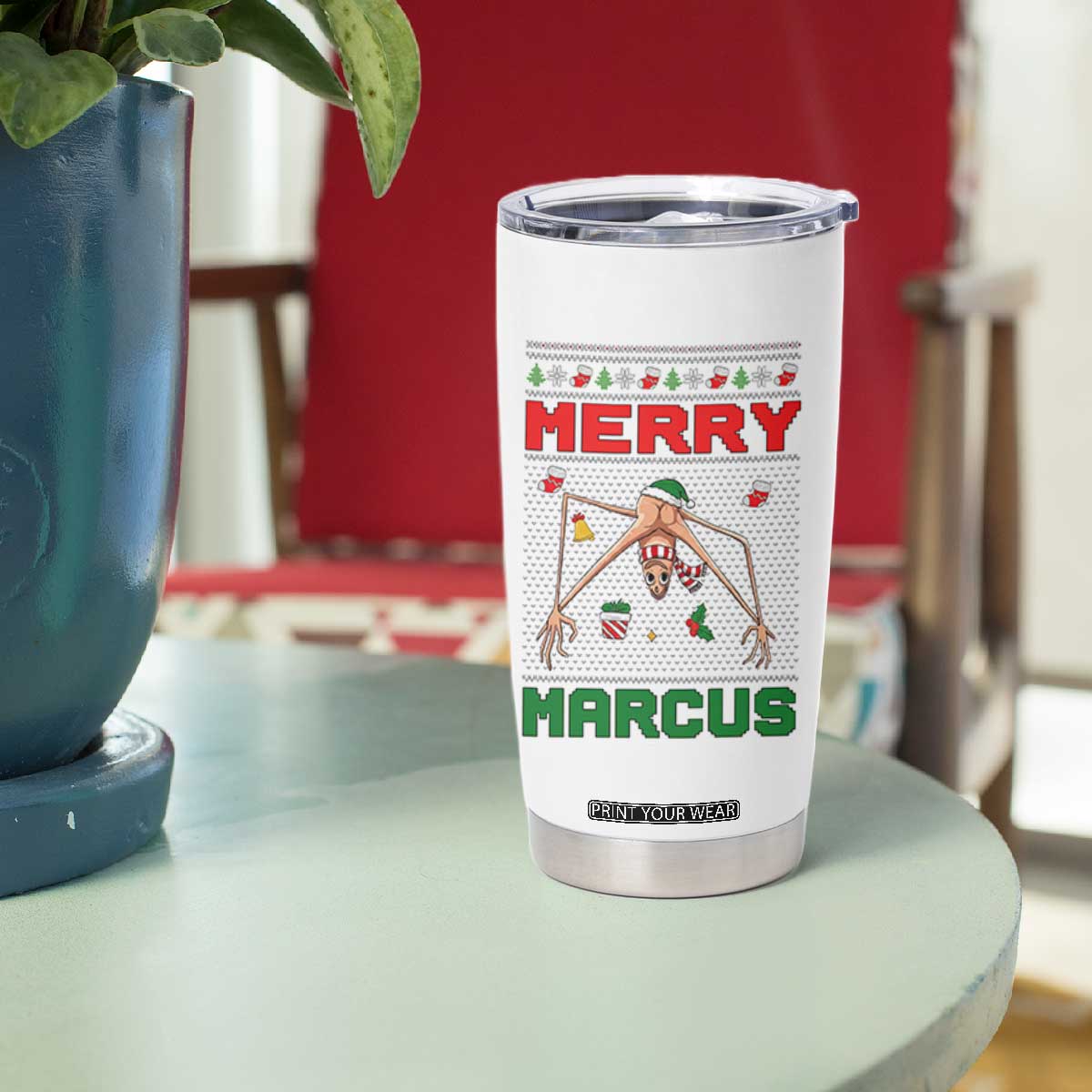 Marcus The Worm Meme Merry Marcus Tumbler Cup Funny Ugly Christmas Gift - Print Your Wear