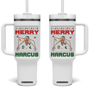 Marcus The Worm Meme Merry Marcus Tumbler With Handle Funny Ugly Christmas Gift TS12 One Size: 40 oz White Print Your Wear