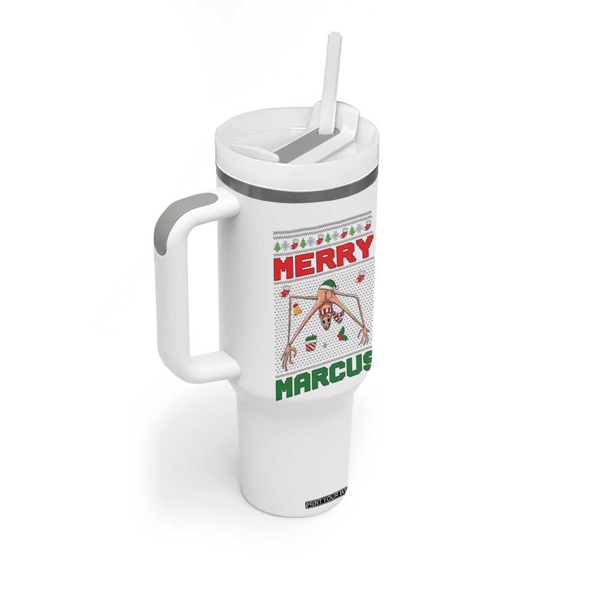 Marcus The Worm Meme Merry Marcus Tumbler With Handle Funny Ugly Christmas Gift - Print Your Wear