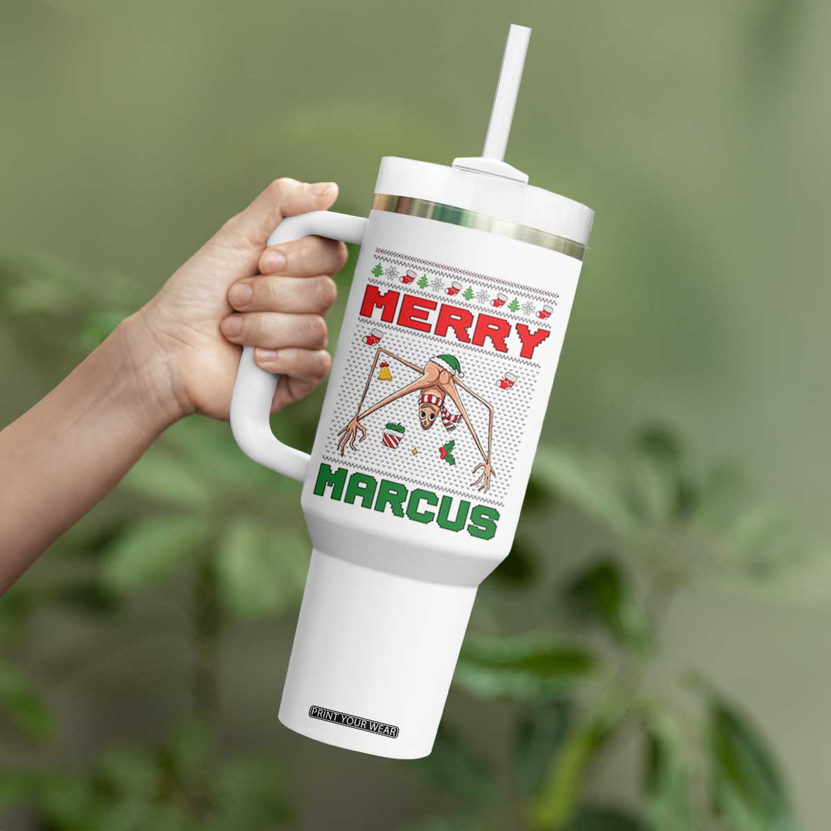 Marcus The Worm Meme Merry Marcus Tumbler With Handle Funny Ugly Christmas Gift - Print Your Wear
