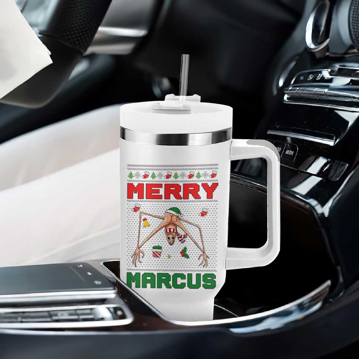 Marcus The Worm Meme Merry Marcus Tumbler With Handle Funny Ugly Christmas Gift - Print Your Wear