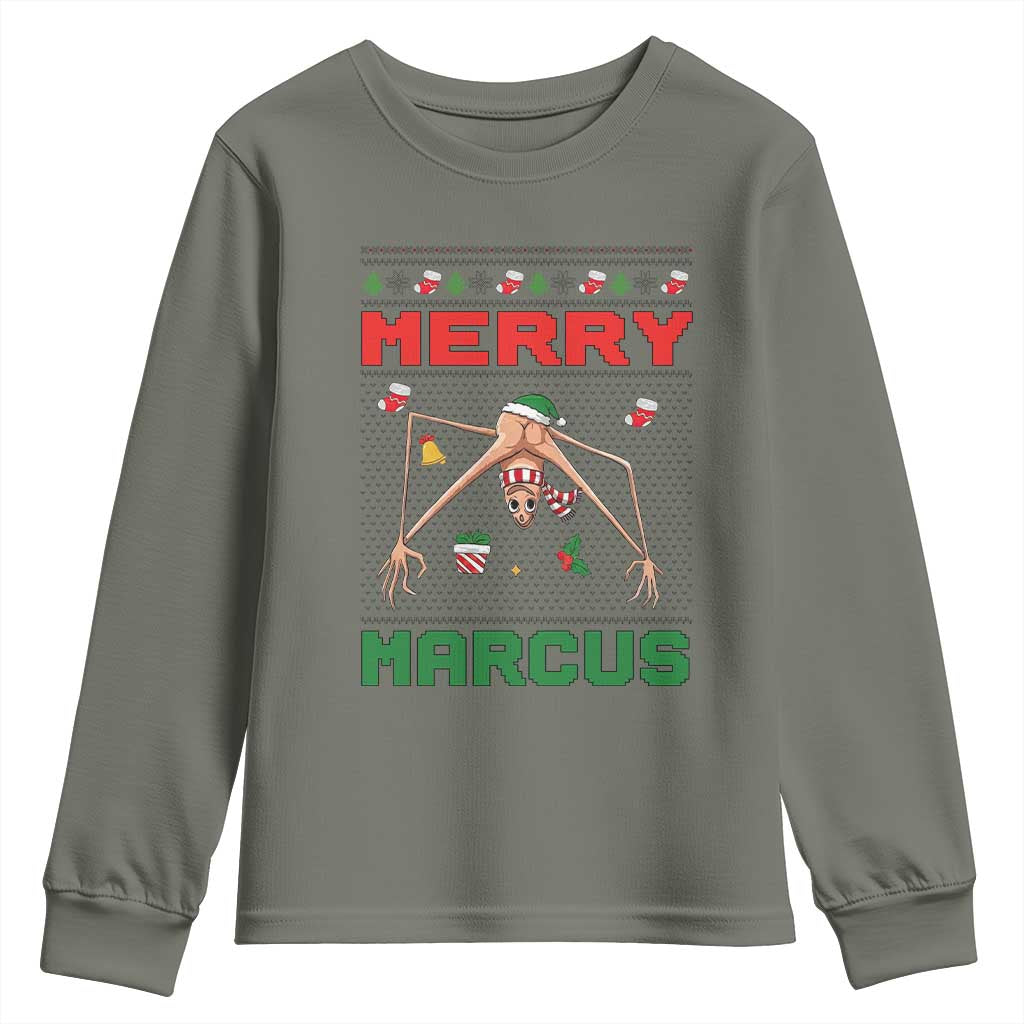 Marcus The Worm Meme Merry Marcus Youth Sweatshirt Funny Ugly Christmas Gift TS12 Military Green Print Your Wear