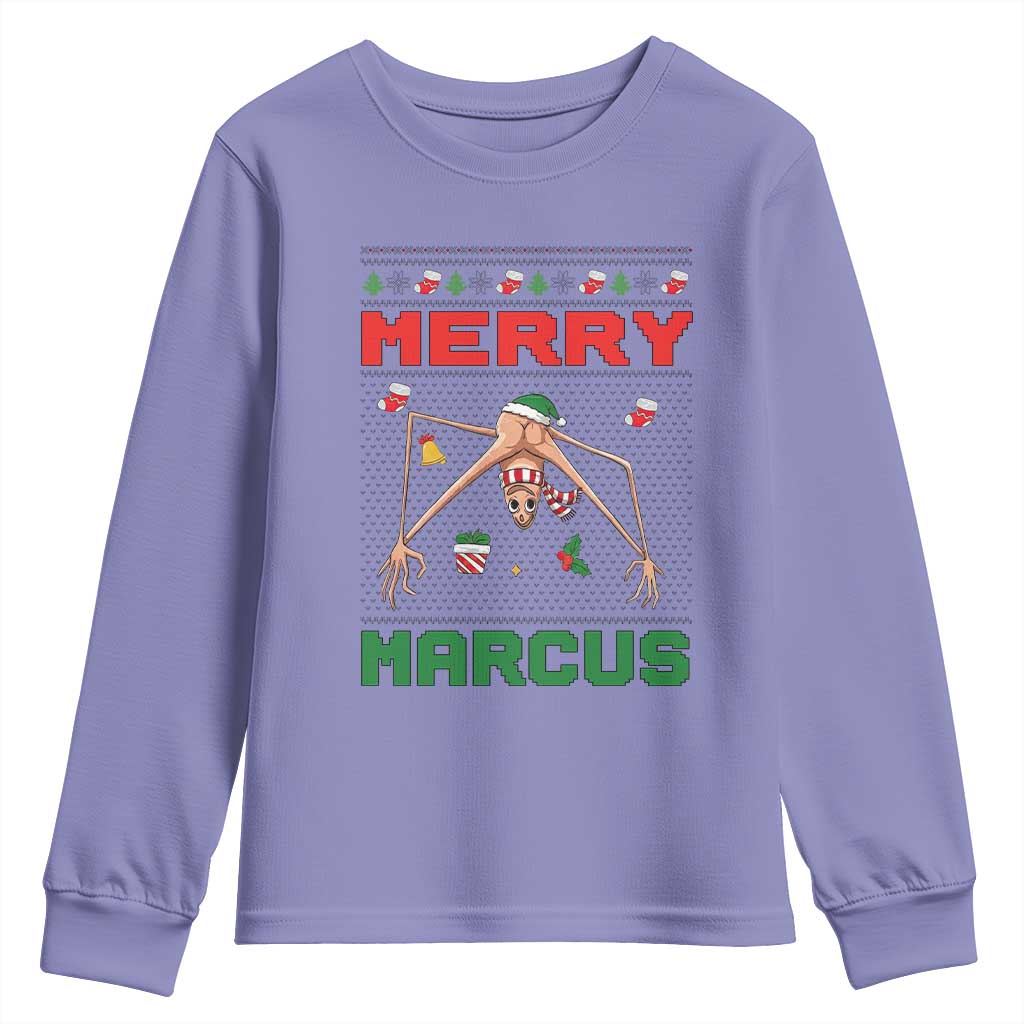 Marcus The Worm Meme Merry Marcus Youth Sweatshirt Funny Ugly Christmas Gift TS12 Violet Print Your Wear