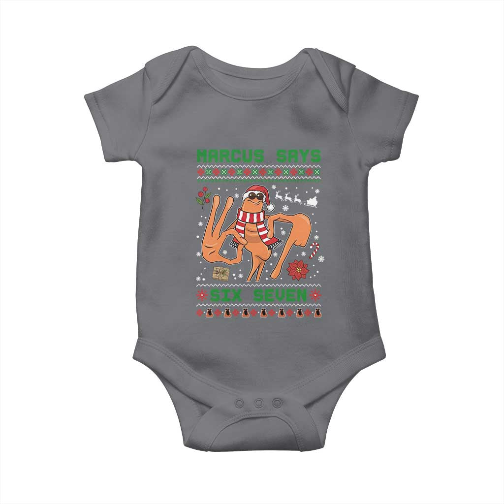 Marcus Says Six Seven Baby Onesie Funny Ugly Christmas Meme Gift TS12 Charcoal Print Your Wear