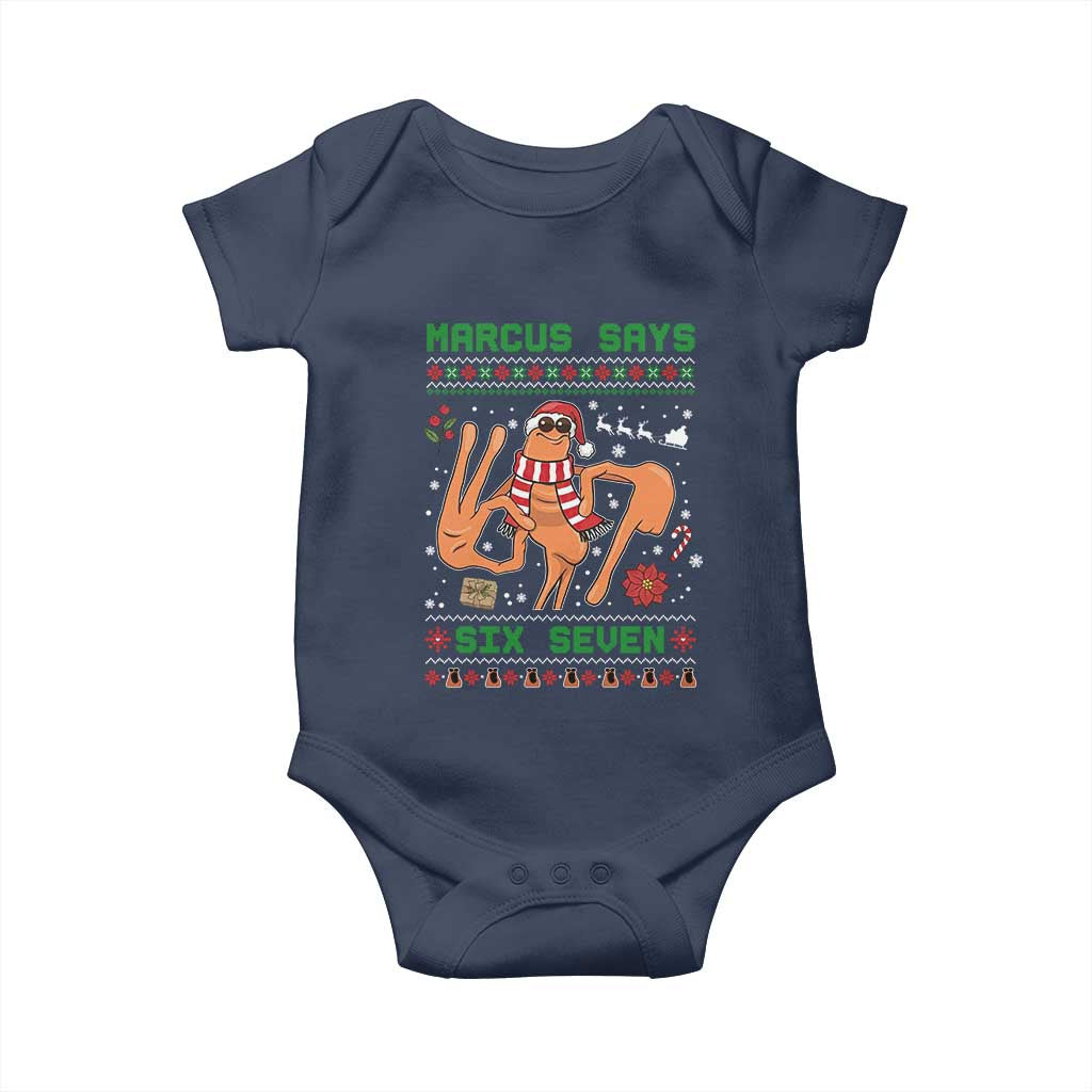 Marcus Says Six Seven Baby Onesie Funny Ugly Christmas Meme Gift TS12 Navy Print Your Wear