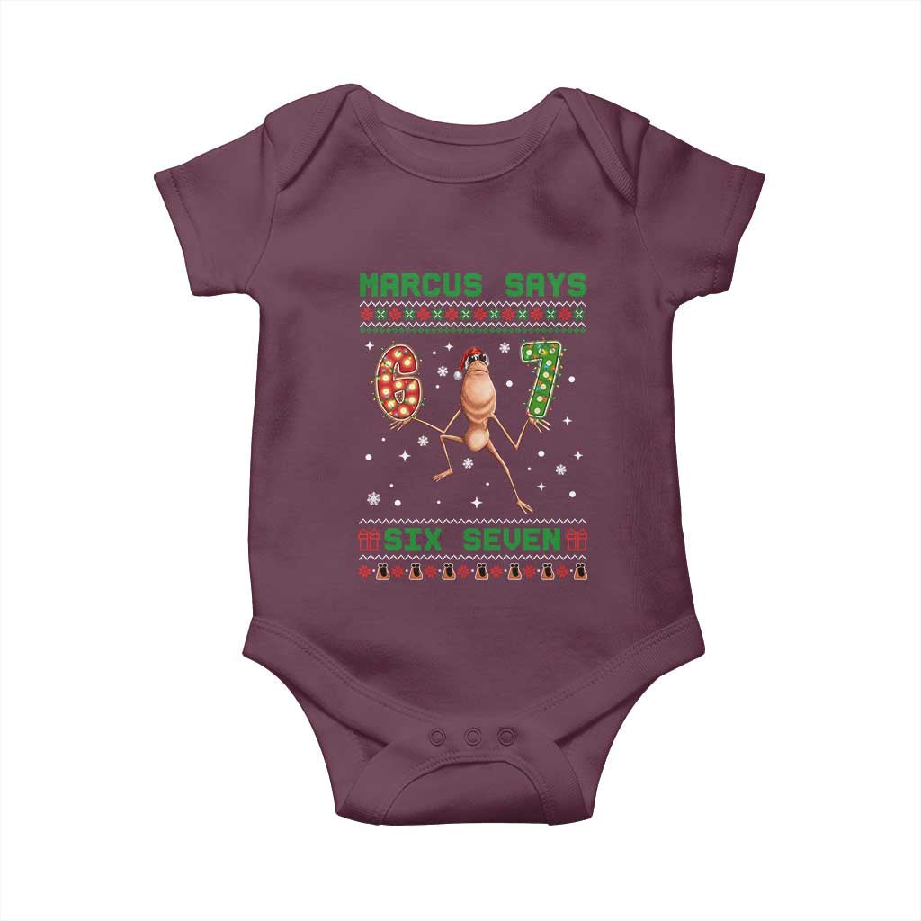 Marcus Says Six Seven Meme Christmas Ugly Sweater Baby Onesie Trendy Tiktok Gift TS12 Maroon Print Your Wear