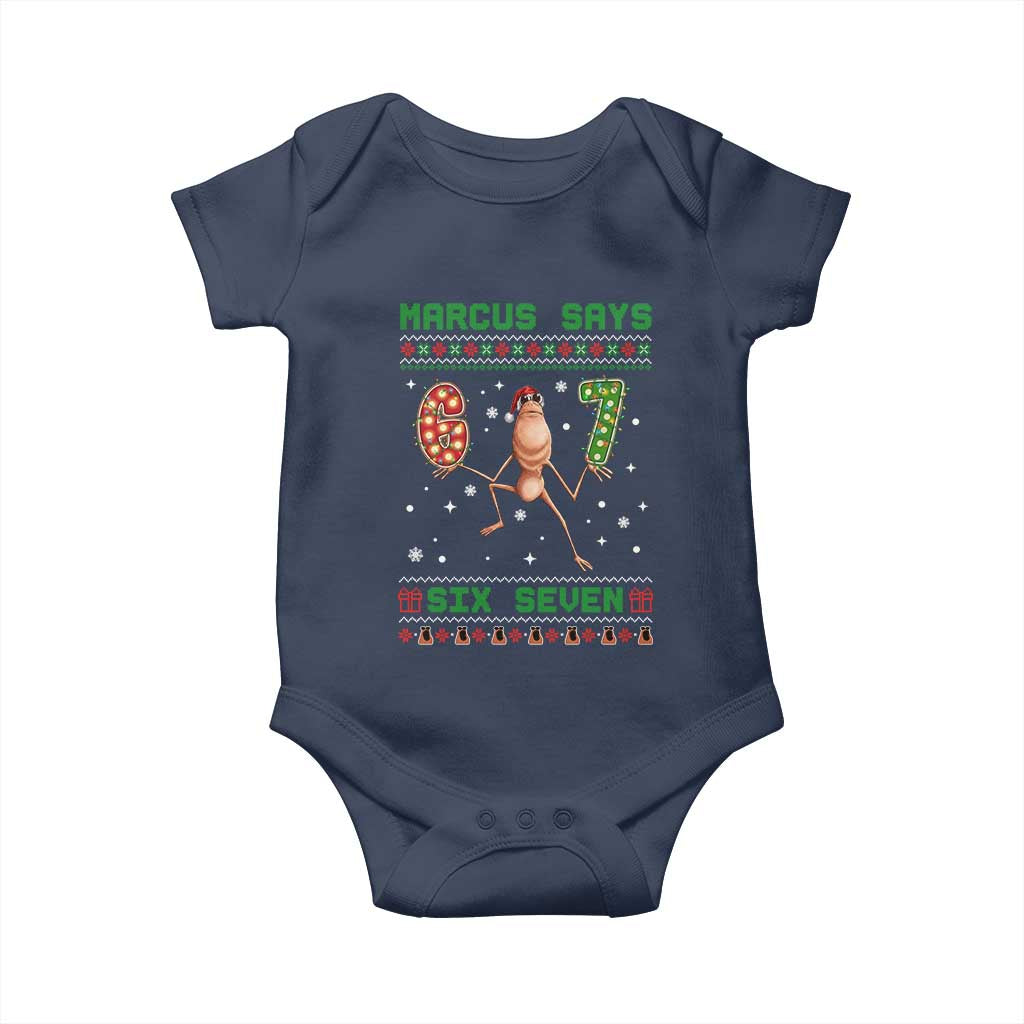 Marcus Says Six Seven Meme Christmas Ugly Sweater Baby Onesie Trendy Tiktok Gift TS12 Navy Print Your Wear
