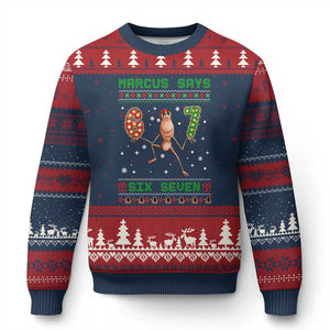 Marcus Says Six Seven Meme Xmas Ugly Sweater Ugly Christmas Sweater Trendy Tiktok Gift TS12 Navy Red Print Your Wear