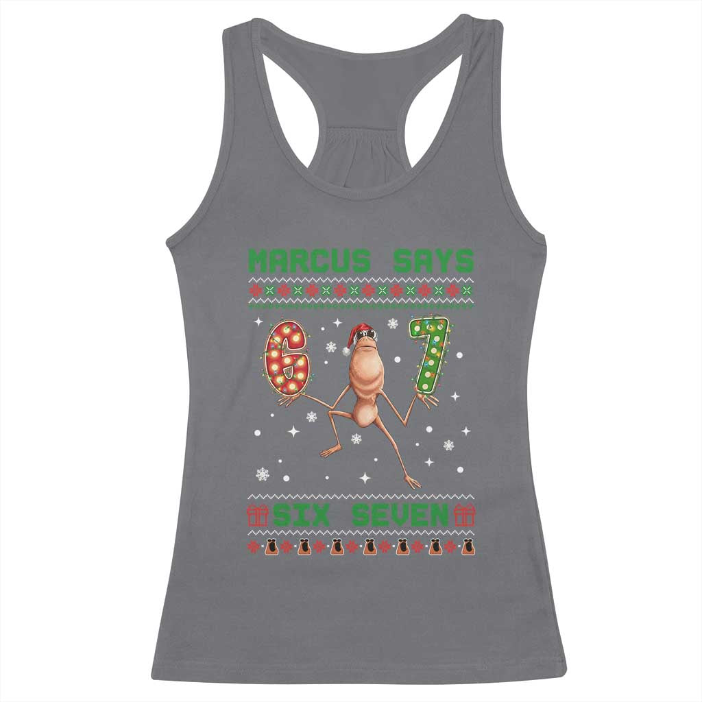 Marcus Says Six Seven Meme Christmas Ugly Sweater Racerback Tank Top Trendy Tiktok Gift TS12 Charcoal Print Your Wear