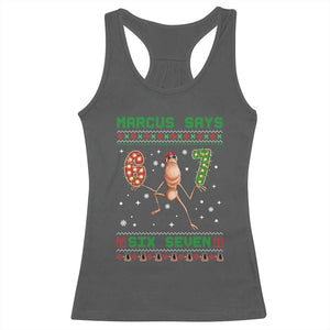 Marcus Says Six Seven Meme Christmas Ugly Sweater Racerback Tank Top Trendy Tiktok Gift TS12 Dark Heather Print Your Wear