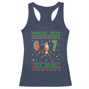 Marcus Says Six Seven Meme Christmas Ugly Sweater Racerback Tank Top Trendy Tiktok Gift TS12 Navy Print Your Wear