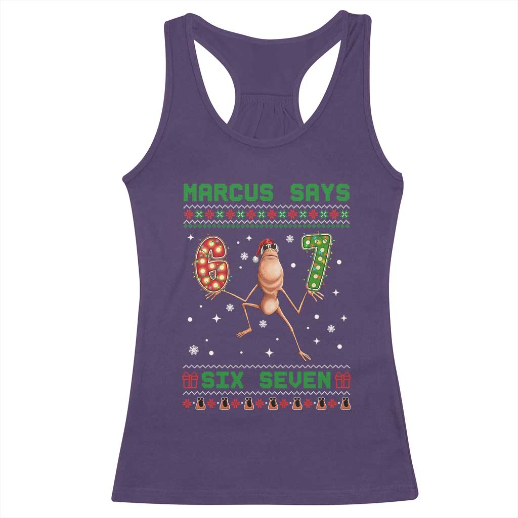 Marcus Says Six Seven Meme Christmas Ugly Sweater Racerback Tank Top Trendy Tiktok Gift TS12 Purple Print Your Wear