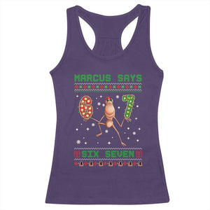 Marcus Says Six Seven Meme Christmas Ugly Sweater Racerback Tank Top Trendy Tiktok Gift TS12 Purple Print Your Wear