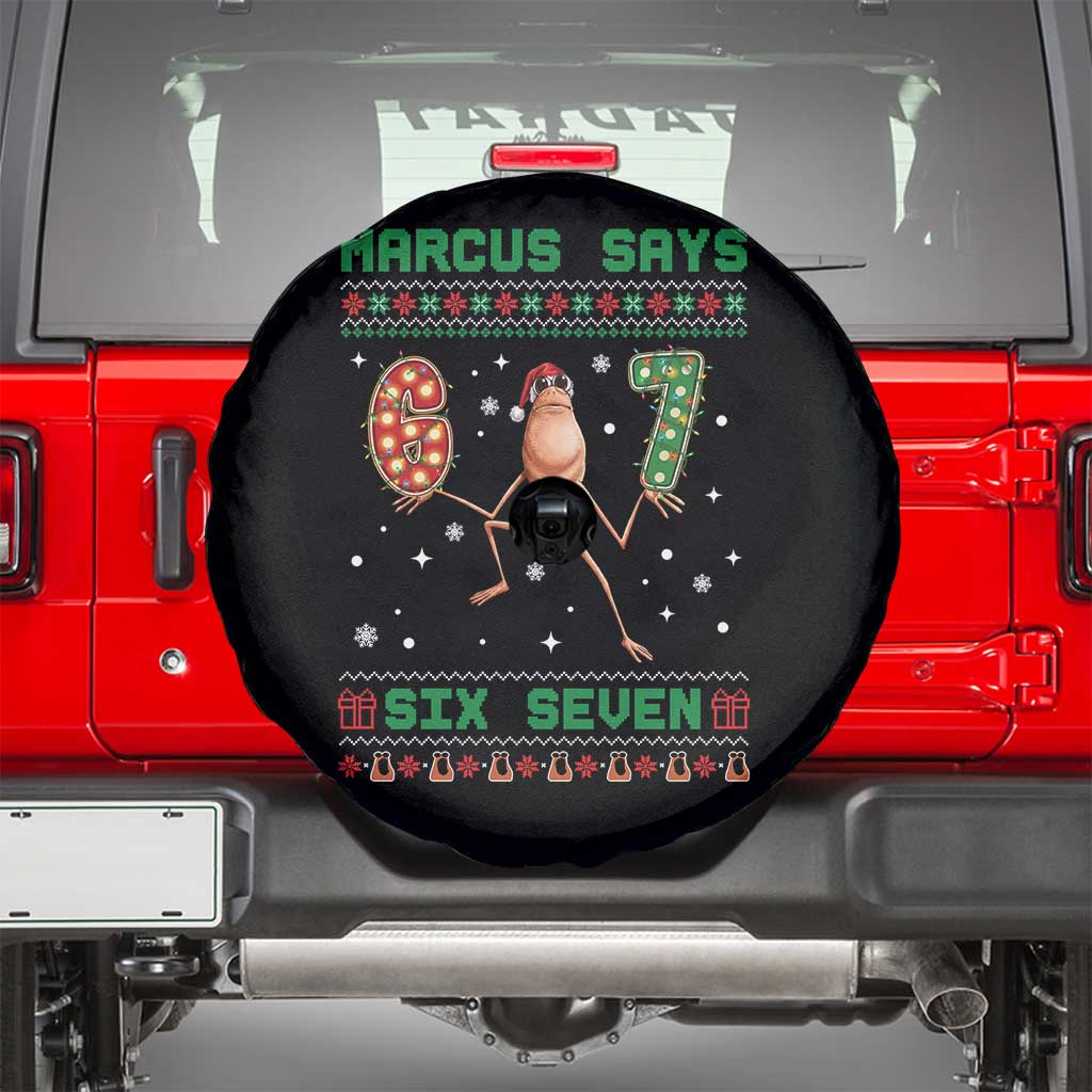 Marcus Says Six Seven Meme Christmas Ugly Sweater Spare Tire Cover Trendy Tiktok Gift TS12 Black Print Your Wear
