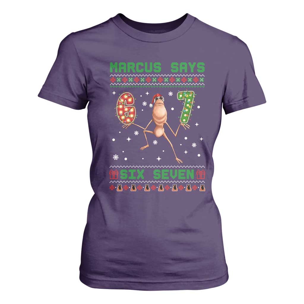 Marcus Says Six Seven Meme Christmas Ugly Sweater T Shirt For Women Trendy Tiktok Gift TS12 Purple Print Your Wear