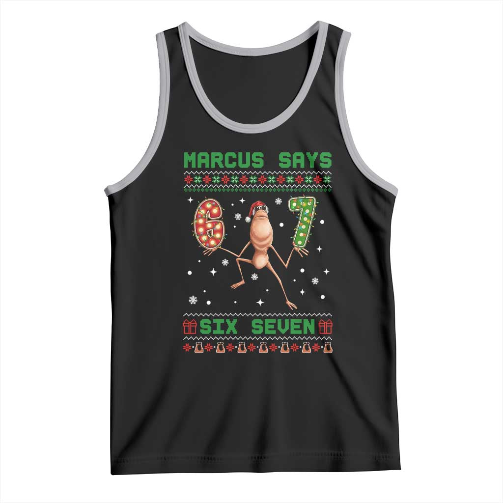 Marcus Says Six Seven Meme Christmas Ugly Sweater Tank Top Trendy Tiktok Gift TS12 Black Athletic Heather Print Your Wear