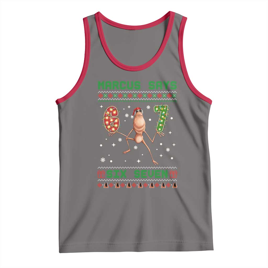 Marcus Says Six Seven Meme Christmas Ugly Sweater Tank Top Trendy Tiktok Gift TS12 Deep Heather Red Print Your Wear