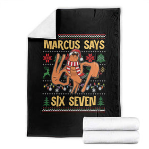 Funny Gen Z Alpha Ugly Christmas Gift Throw Blanket Marcus Says Six Seven TS12 Black Print Your Wear