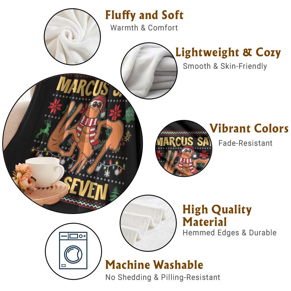 Funny Gen Z Alpha Ugly Christmas Gift Throw Blanket Marcus Says Six Seven TS12 Print Your Wear