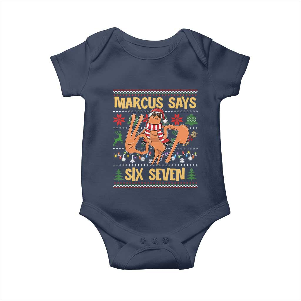 Funny Gen Z Alpha Ugly Christmas Gift Baby Onesie Marcus Says Six Seven TS12 Navy Print Your Wear