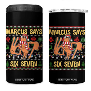 Funny Gen Z Alpha Ugly Christmas Gift 4 in 1 Can Cooler Tumbler Marcus Says Six Seven - Print Your Wear