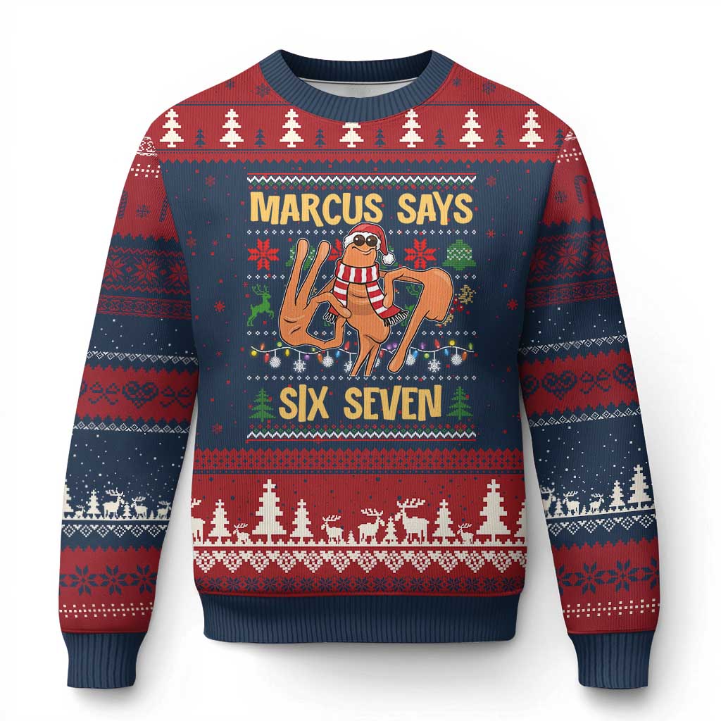 Funny Gen Z Alpha Ugly Xmas Gift Ugly Christmas Sweater Marcus Says Six Seven TS12 Navy Red Print Your Wear