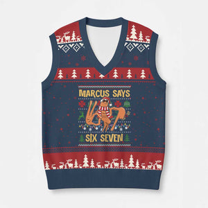 Funny Gen Z Alpha Ugly Xmas Gift V-Neck Knit Sweater Vest Marcus Says Six Seven TS12 Navy Red Print Your Wear
