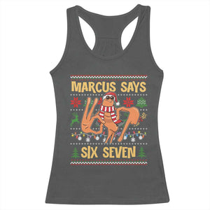 Funny Gen Z Alpha Ugly Christmas Gift Racerback Tank Top Marcus Says Six Seven TS12 Dark Heather Print Your Wear