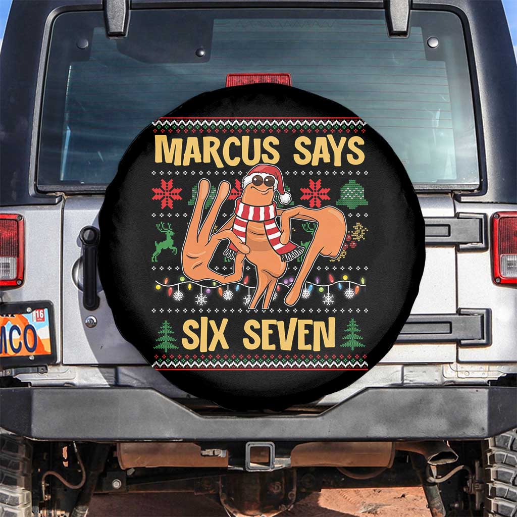 Funny Gen Z Alpha Ugly Christmas Gift Spare Tire Cover Marcus Says Six Seven TS12 No hole Black Print Your Wear