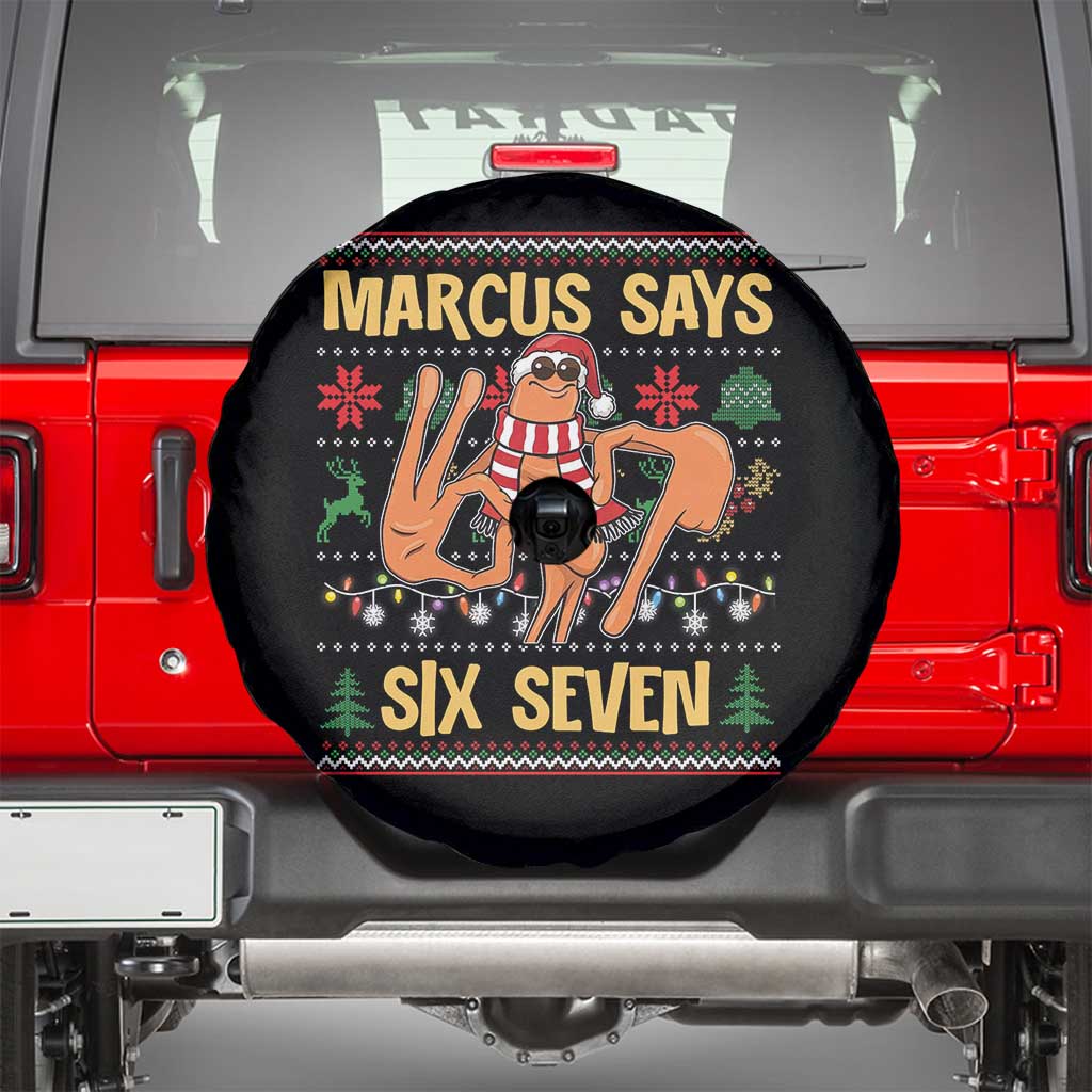 Funny Gen Z Alpha Ugly Christmas Gift Spare Tire Cover Marcus Says Six Seven TS12 Black Print Your Wear