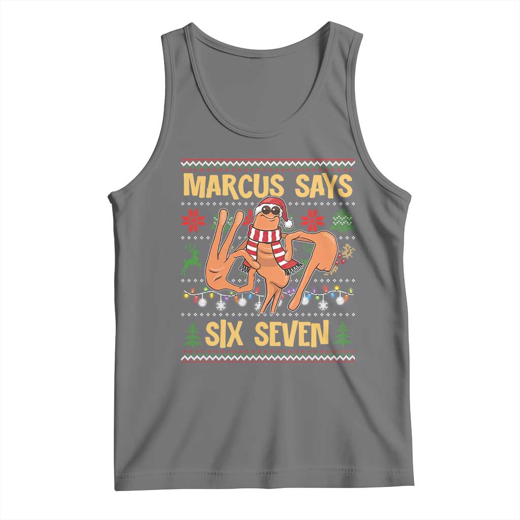 Funny Gen Z Alpha Ugly Christmas Gift Tank Top Marcus Says Six Seven TS12 Black Heather Print Your Wear
