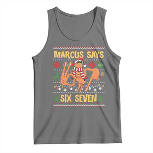 Funny Gen Z Alpha Ugly Christmas Gift Tank Top Marcus Says Six Seven TS12 Black Heather Print Your Wear