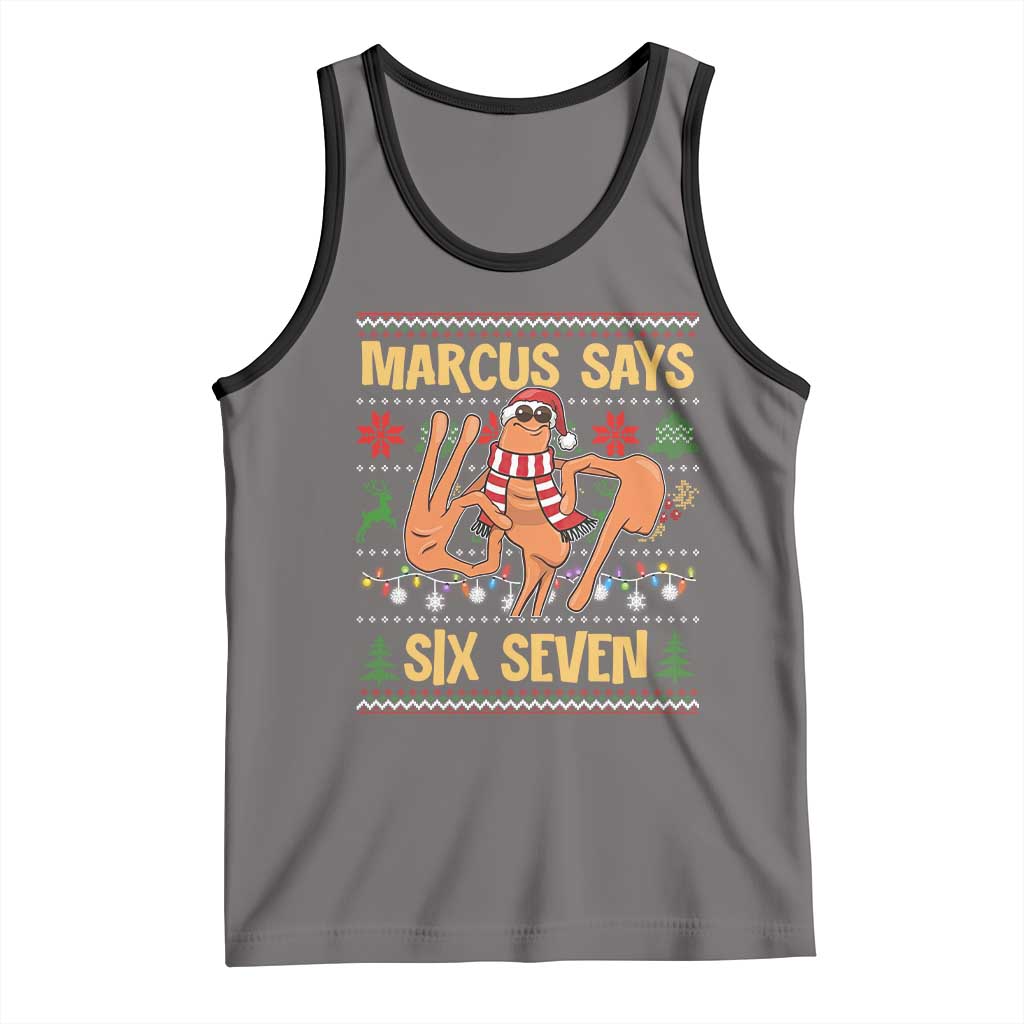 Funny Gen Z Alpha Ugly Christmas Gift Tank Top Marcus Says Six Seven TS12 Deep Heather Black Print Your Wear