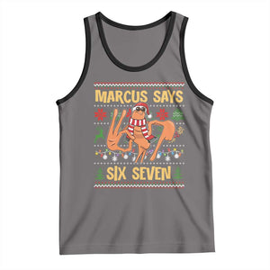 Funny Gen Z Alpha Ugly Christmas Gift Tank Top Marcus Says Six Seven TS12 Deep Heather Black Print Your Wear