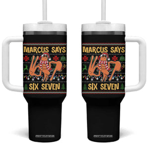 Funny Gen Z Alpha Ugly Christmas Gift Tumbler With Handle Marcus Says Six Seven - Print Your Wear