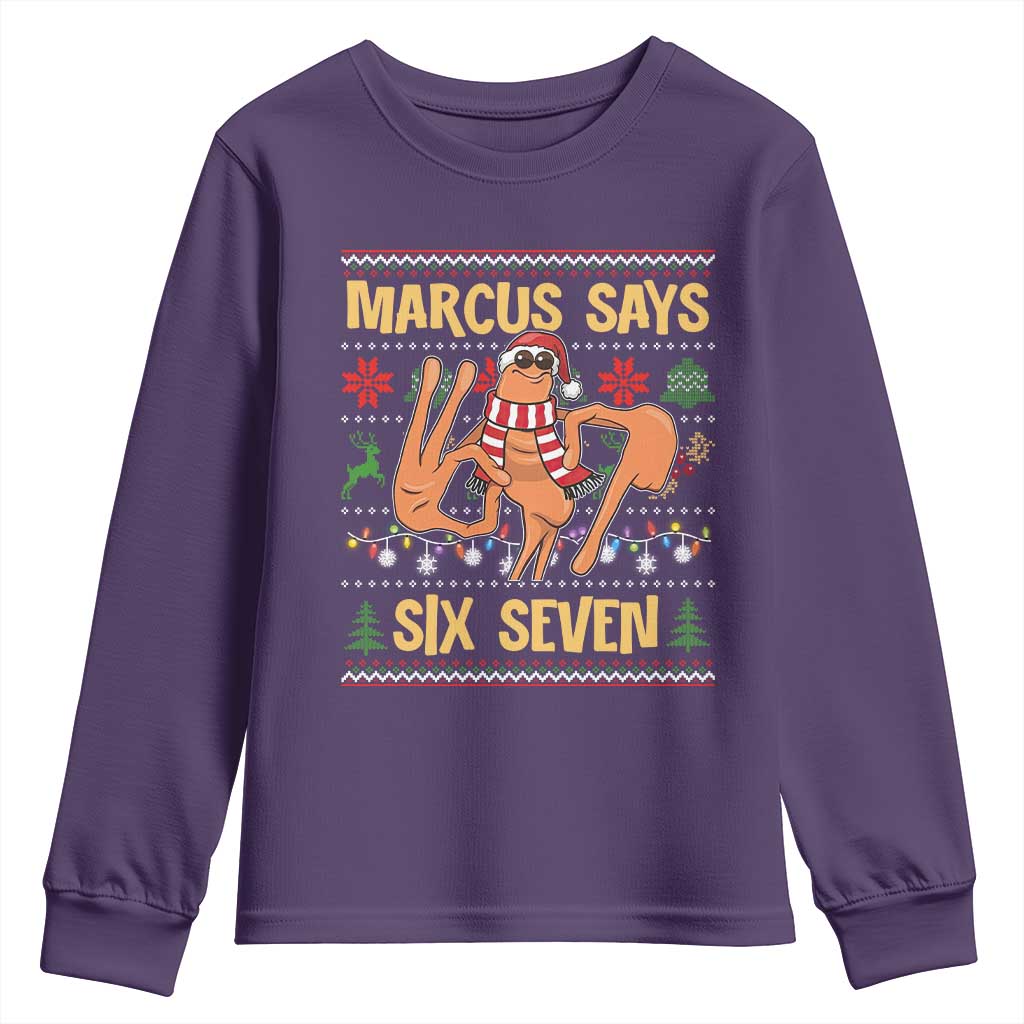 Funny Gen Z Alpha Ugly Christmas Gift Youth Sweatshirt Marcus Says Six Seven TS12 Purple Print Your Wear