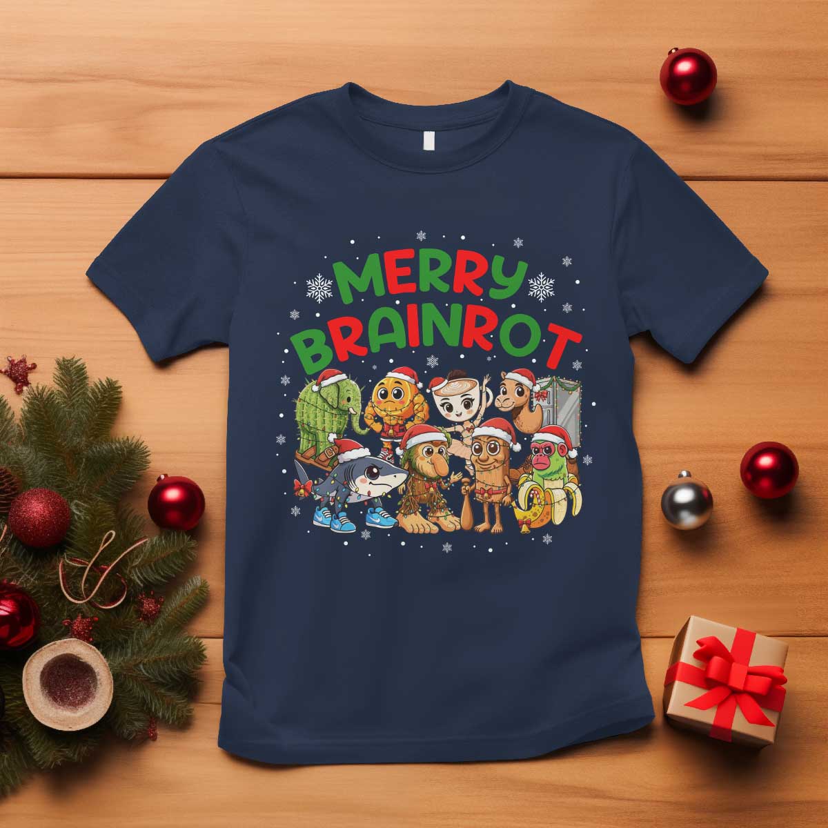Gen Z Italian Merry Brainrot Christmas T Shirt Meme Holiday Gift TS12 Navy Print Your Wear