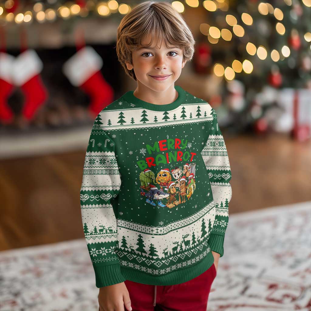 Gen Z Italian Merry Brainrot Xmas Ugly Christmas Sweater Meme Holiday Gift TS12 Forest Green Beige Print Your Wear