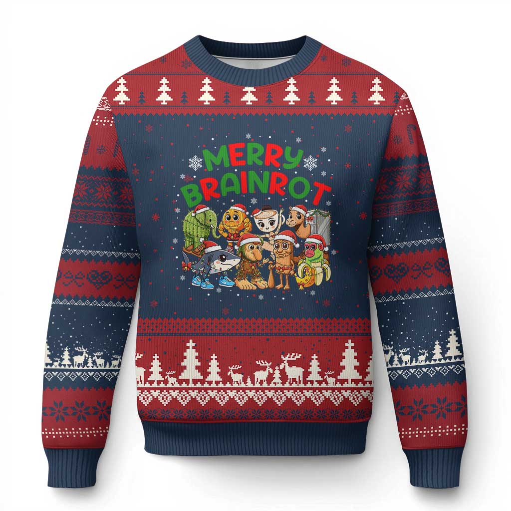 Gen Z Italian Merry Brainrot Xmas Ugly Christmas Sweater Meme Holiday Gift TS12 Navy Red Print Your Wear