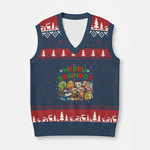 Gen Z Italian Merry Brainrot Xmas V-Neck Knit Sweater Vest Meme Holiday Gift TS12 Navy Red Print Your Wear