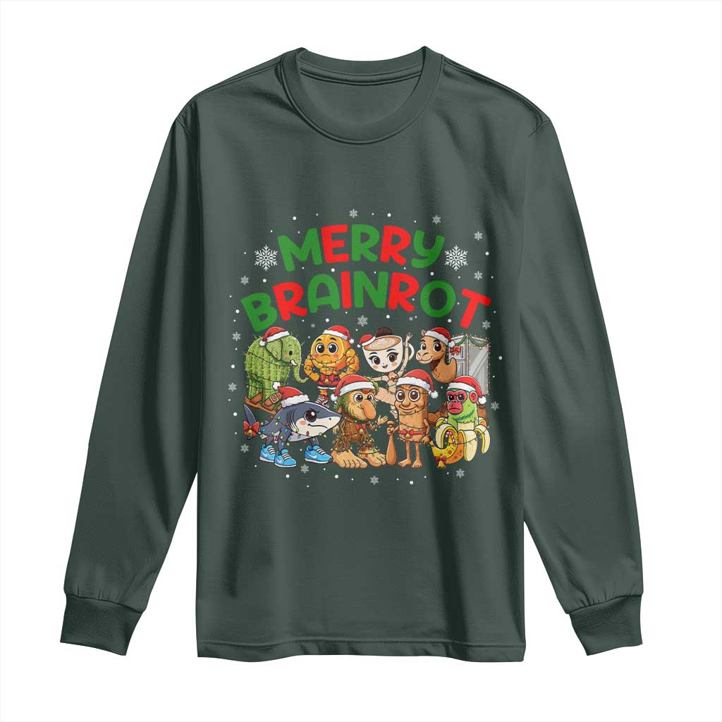 Gen Z Italian Merry Brainrot Christmas Long Sleeve Shirt Meme Holiday Gift TS12 Dark Forest Green Print Your Wear
